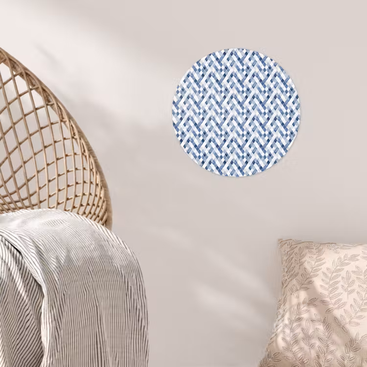 Diamant - Patroon - Blauw - Wit Wandcirkel behangsticker klein 186 -sfeer4