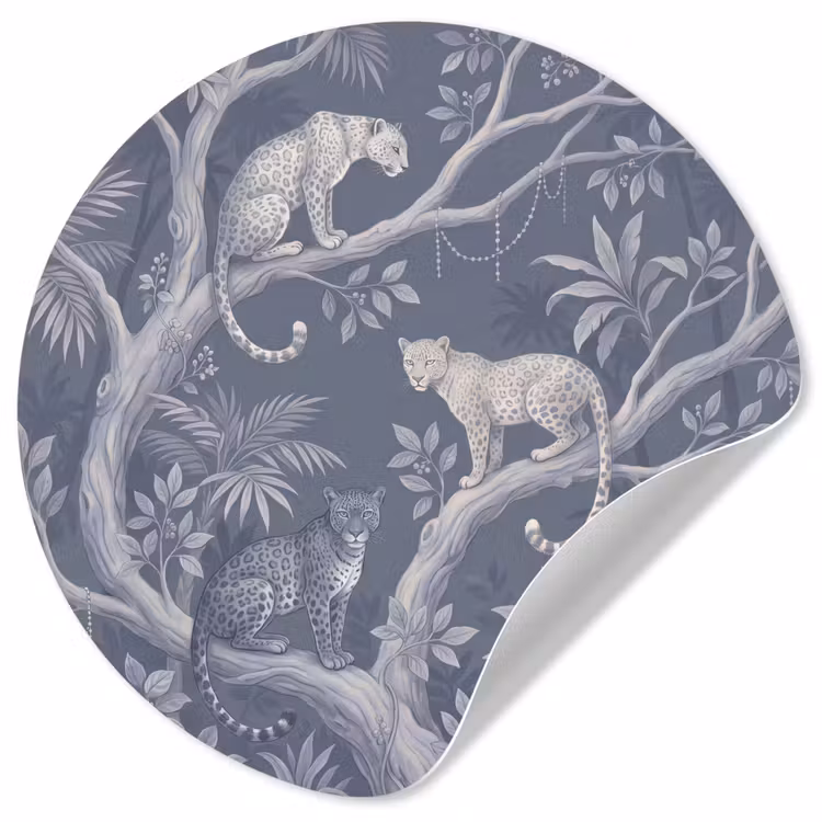 Dieren - Jungle - Illustratie - Bomen - Blauw Wandcirkel behangsticker klein -3d