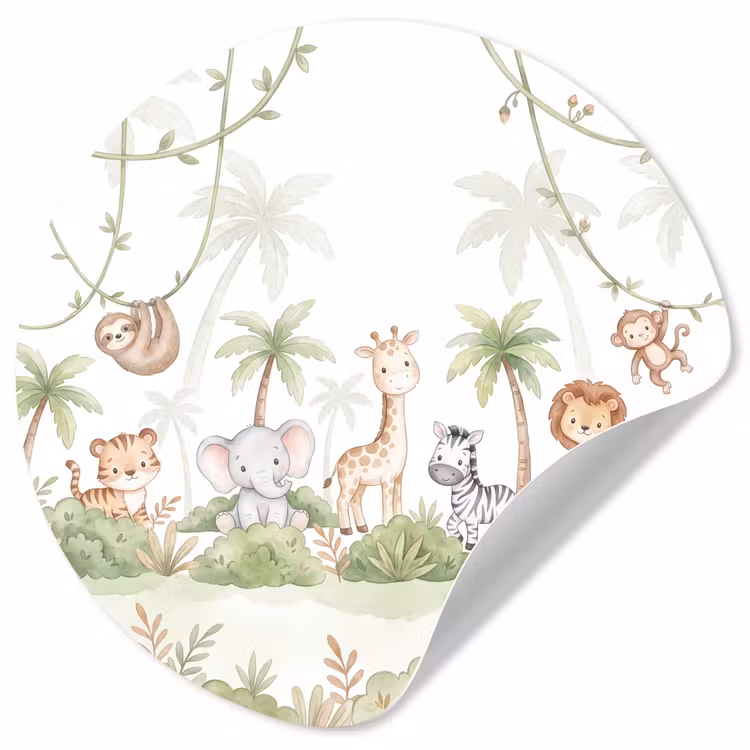 Dieren - Jungle - Pastel Wandcirkel behangsticker klein -3d