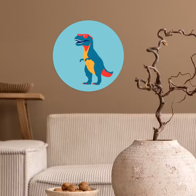Dinosaurus - Blauw - Zonnebril Wandcirkel behangsticker klein -sfeer1