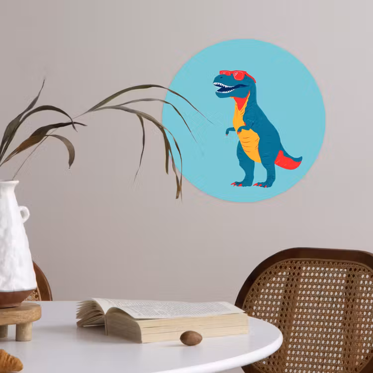 Dinosaurus - Blauw - Zonnebril Wandcirkel behangsticker klein -sfeer3