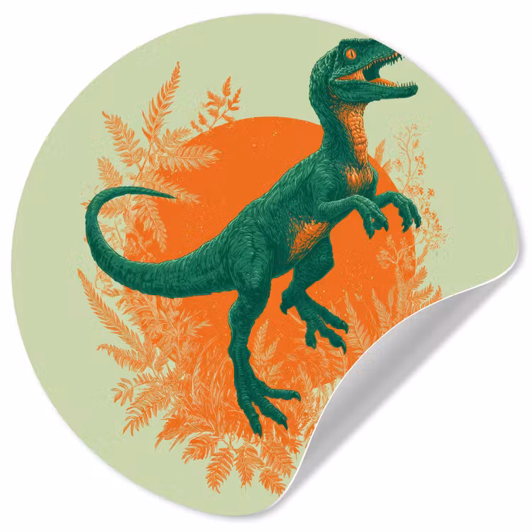 Dinosaurus - Groen - Planten - Cirkel Wandcirkel behangsticker klein -3d