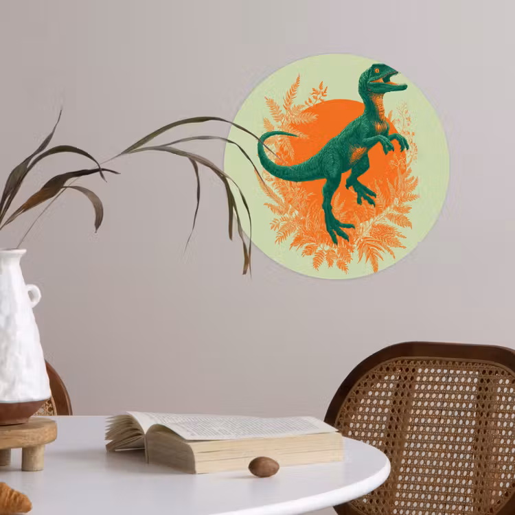 Dinosaurus - Groen - Planten - Cirkel Wandcirkel behangsticker klein -sfeer3