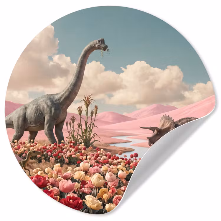 Behangcirkel - Dinosaurus - Roze - Landschap - Dinosaurus - Roze - Landschap Wandcirkel behangsticker klein