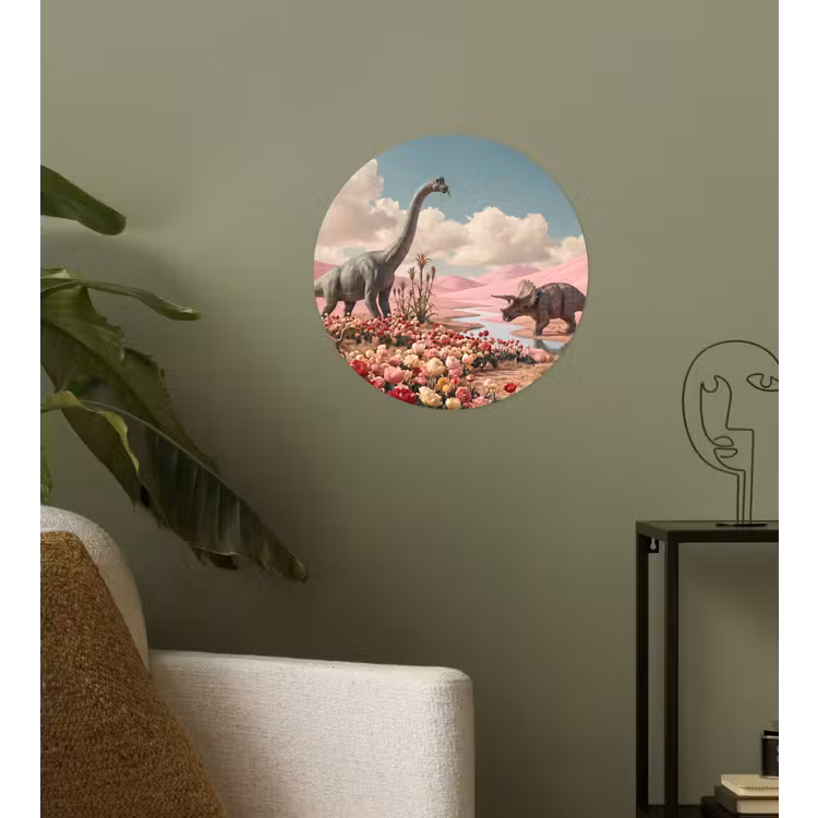 Behangcirkel - Dinosaurus - Roze - Landschap - Dinosaurus - Roze - Landschap Wandcirkel behangsticker klein