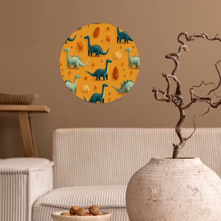 Dinosaurussen - Stekels - Herfstbladeren - Bruin Wandcirkel behangsticker klein -sfeer1