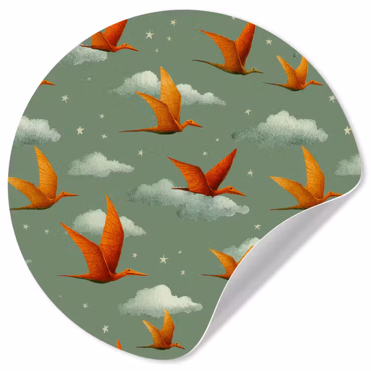Dinosaurussen - Wolken - Sterren - Oranje Wandcirkel behangsticker klein -3d