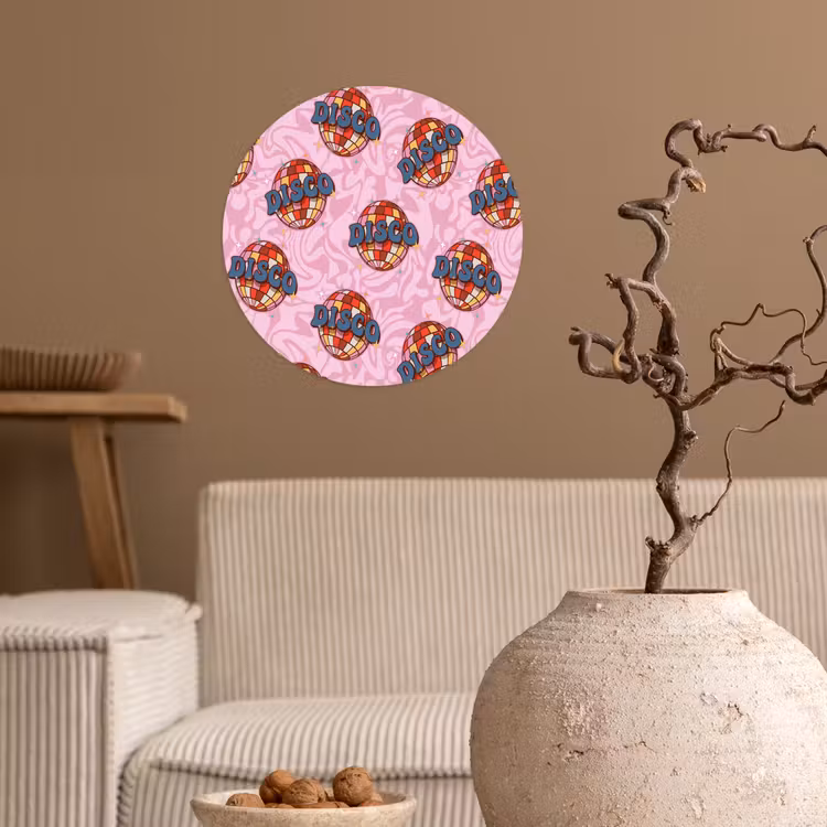 Disco - Bal - Patroon - Roze Wandcirkel behangsticker klein 186 -sfeer1