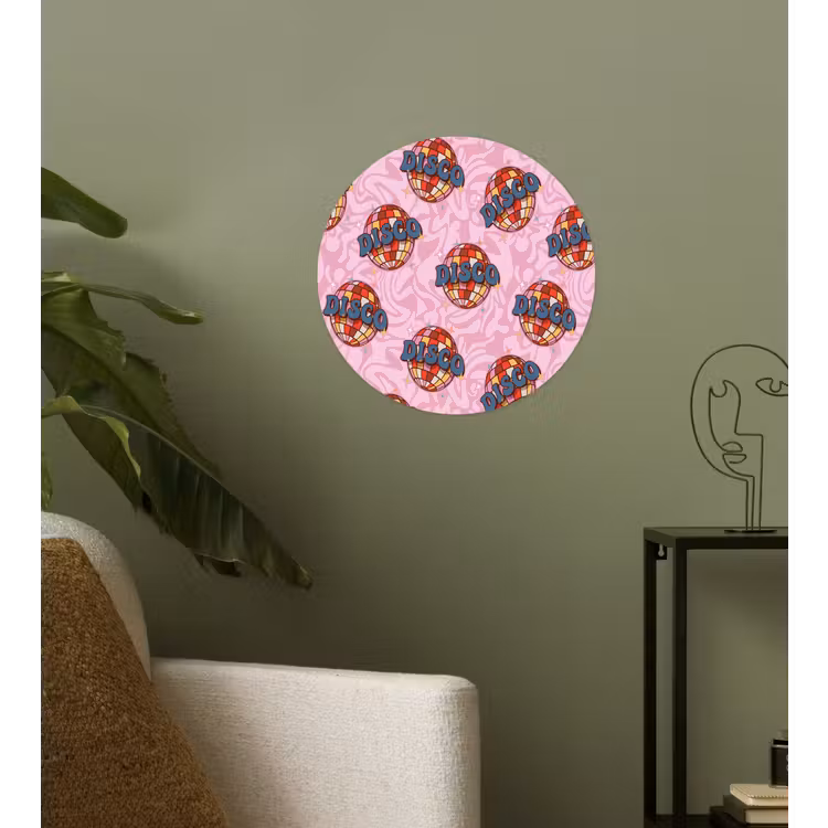 Disco - Bal - Patroon - Roze Wandcirkel behangsticker klein 186 -sfeer2