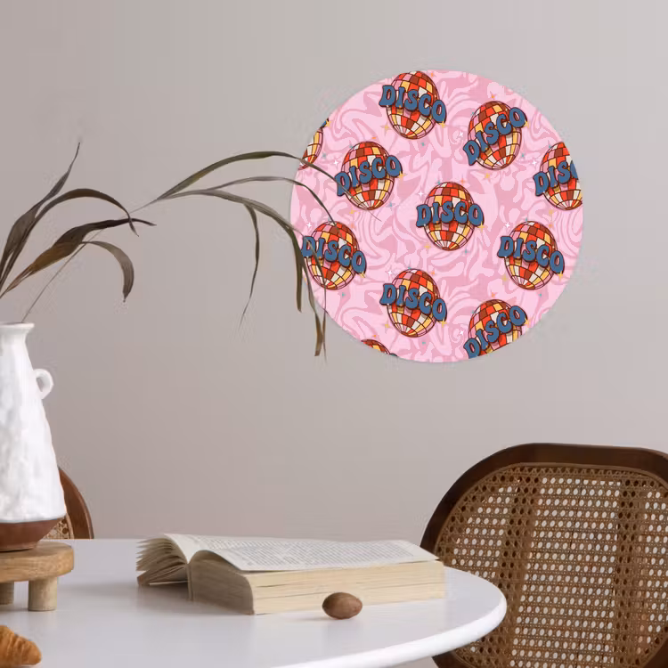 Disco - Bal - Patroon - Roze Wandcirkel behangsticker klein 186 -sfeer3