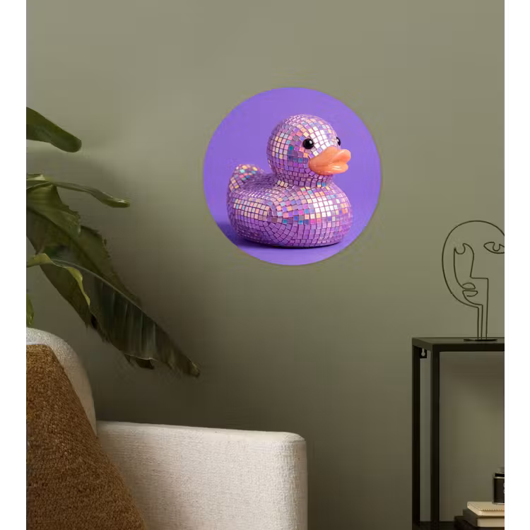 Disco - Eend - Paars Wandcirkel behangsticker klein -sfeer2