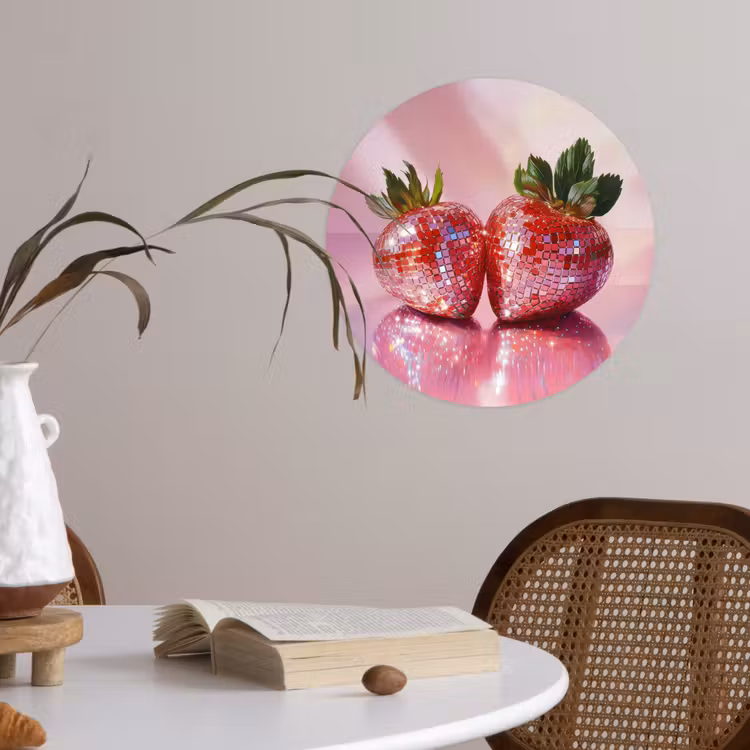 Disco - Fruit - Glitter - Strawberry Wandcirkel behangsticker klein -sfeer3