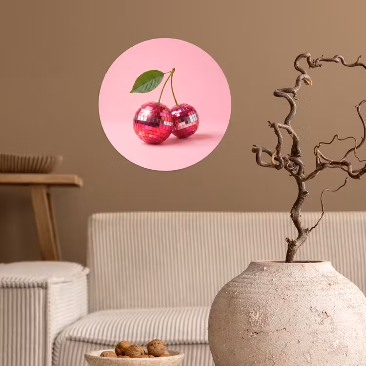 Disco - Kersen - Roze Wandcirkel behangsticker klein -sfeer1