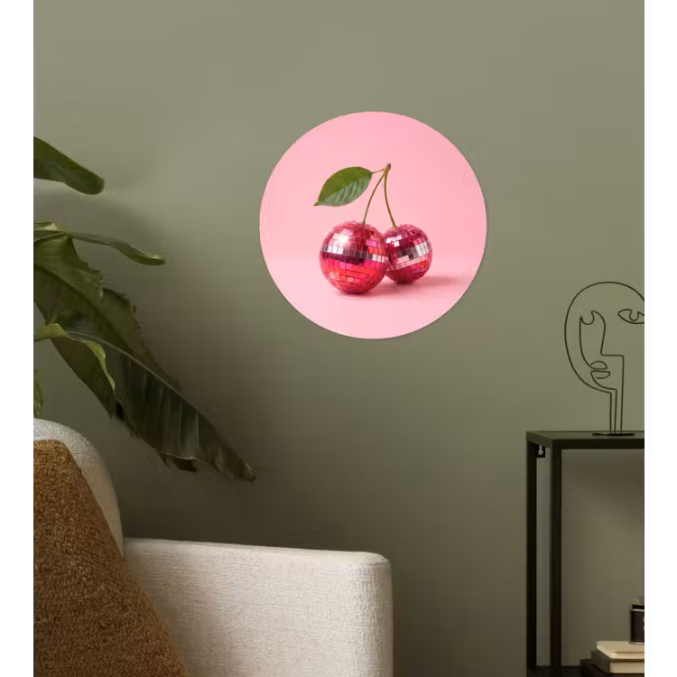 Disco - Kersen - Roze Wandcirkel behangsticker klein -sfeer2