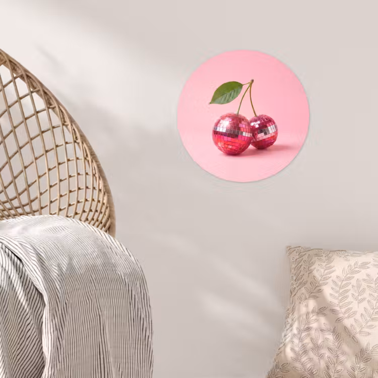 Disco - Kersen - Roze Wandcirkel behangsticker klein -sfeer4
