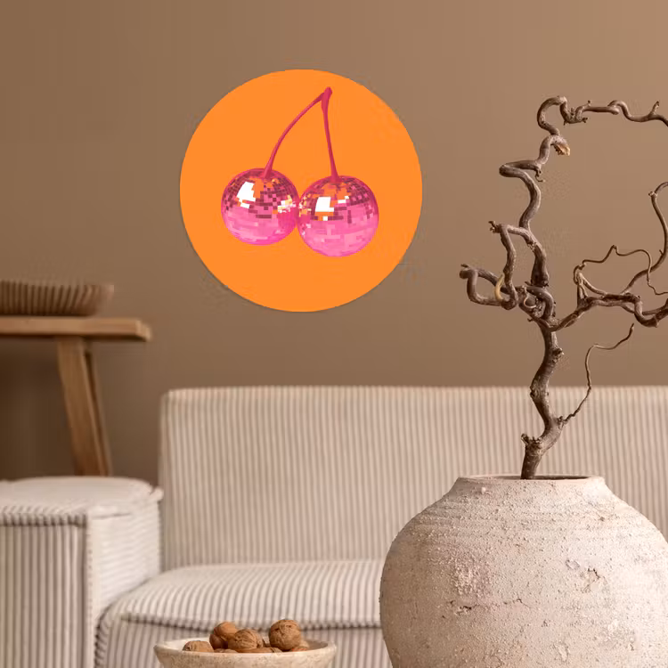 Discoballen - Kers - Spiegels - Roze Wandcirkel behangsticker klein -sfeer1