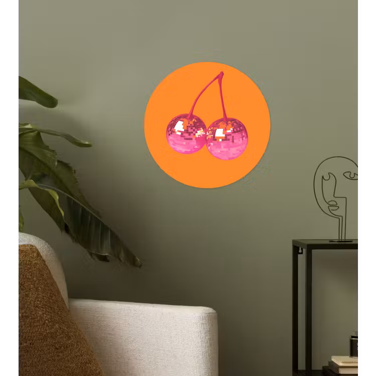 Discoballen - Kers - Spiegels - Roze Wandcirkel behangsticker klein -sfeer2