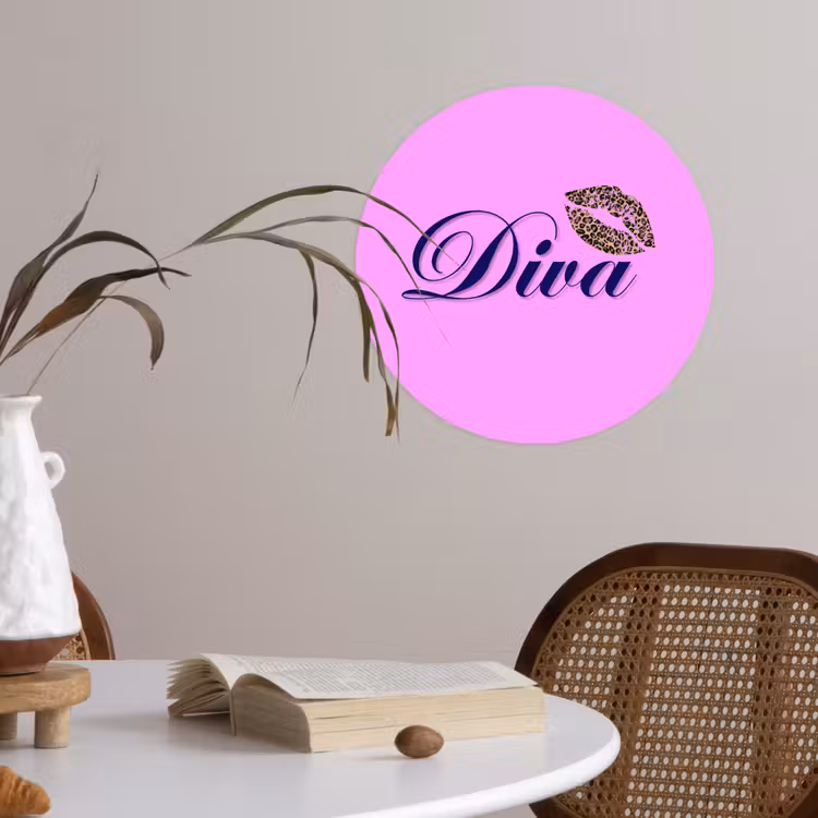 Diva - Lip - Panterprint - Roze Wandcirkel behangsticker klein -sfeer3