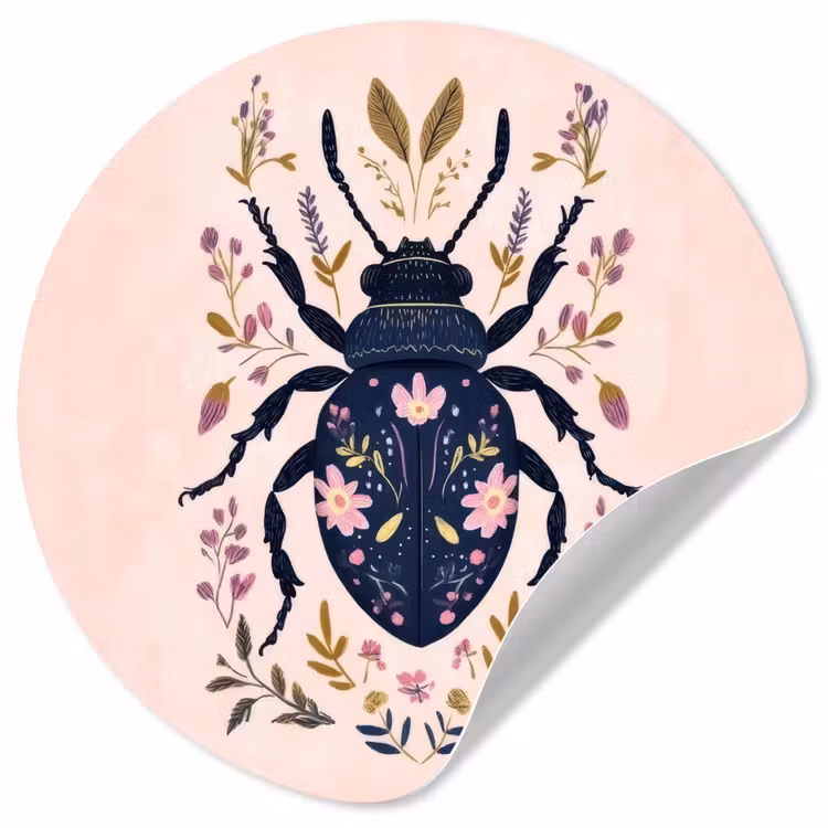 Donkerblauw - Kever - Bloemtakken - Sierlijk Wandcirkel behangsticker klein -3d