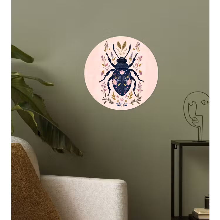 Donkerblauw - Kever - Bloemtakken - Sierlijk Wandcirkel behangsticker klein -sfeer2