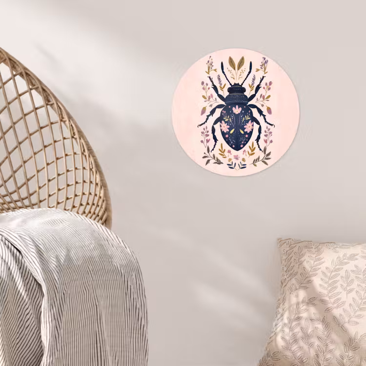 Donkerblauw - Kever - Bloemtakken - Sierlijk Wandcirkel behangsticker klein -sfeer4