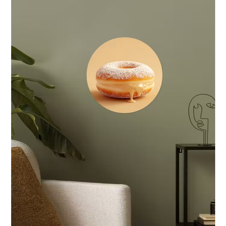 Donut - Romig - Poedersuiker - Beige Wandcirkel behangsticker klein -sfeer2