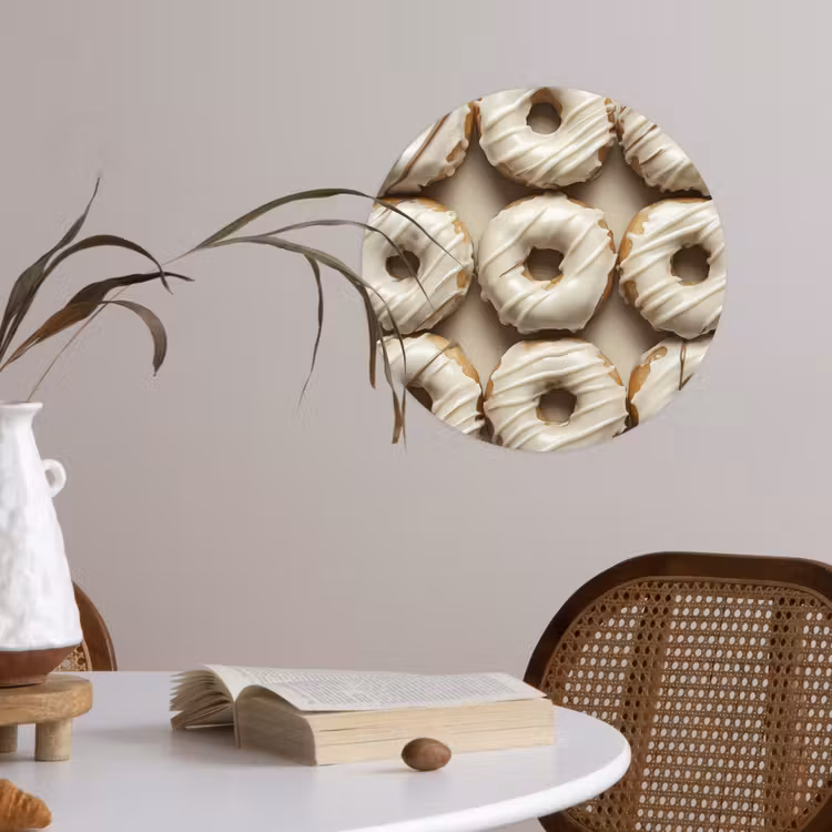 Donuts - Chocolade - Wit - Beige Wandcirkel behangsticker klein -sfeer3