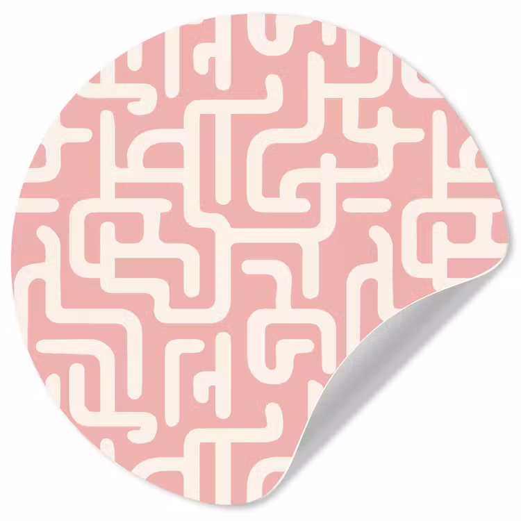 Doolhofpatroon - Roze - Wit - Abstract Wandcirkel behangsticker klein 186 -3d