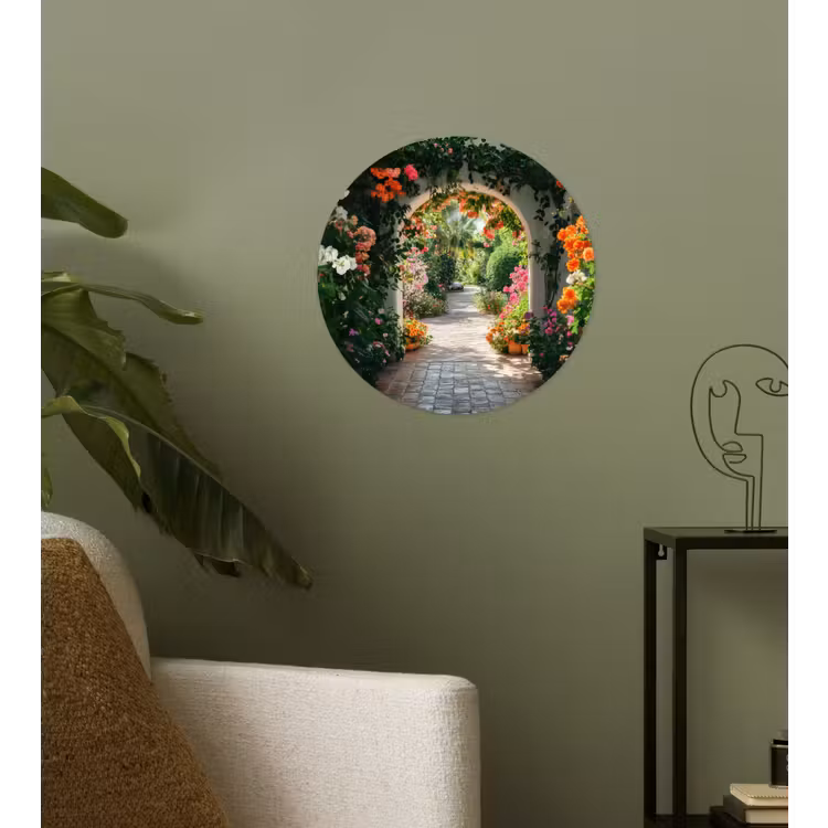 Doorkijk - Bloemen - Natuur - Bloementuin Wandcirkel behangsticker klein -sfeer2