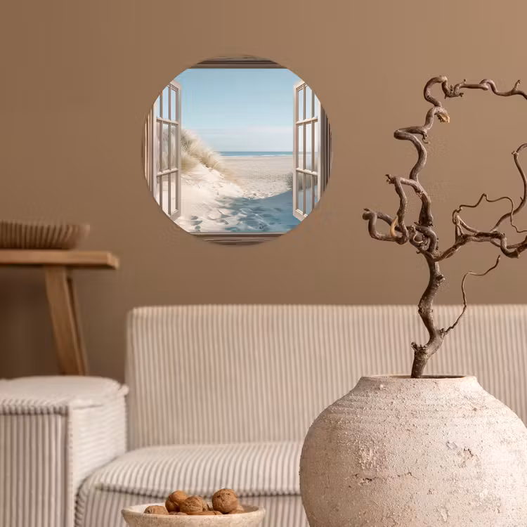 Doorkijk - Helmgras - Duinen - Zee - Landschap Wandcirkel behangsticker klein -sfeer1