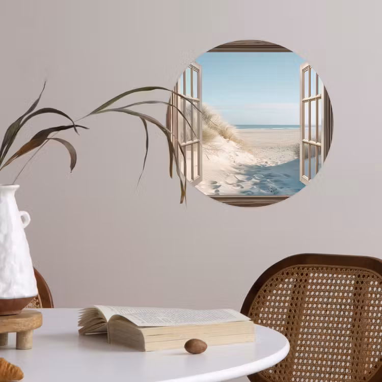 Doorkijk - Helmgras - Duinen - Zee - Landschap Wandcirkel behangsticker klein -sfeer3