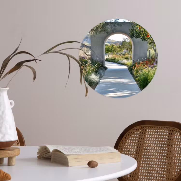 Doorkijk - Pad - Beton - Landschap Wandcirkel behangsticker klein -sfeer3
