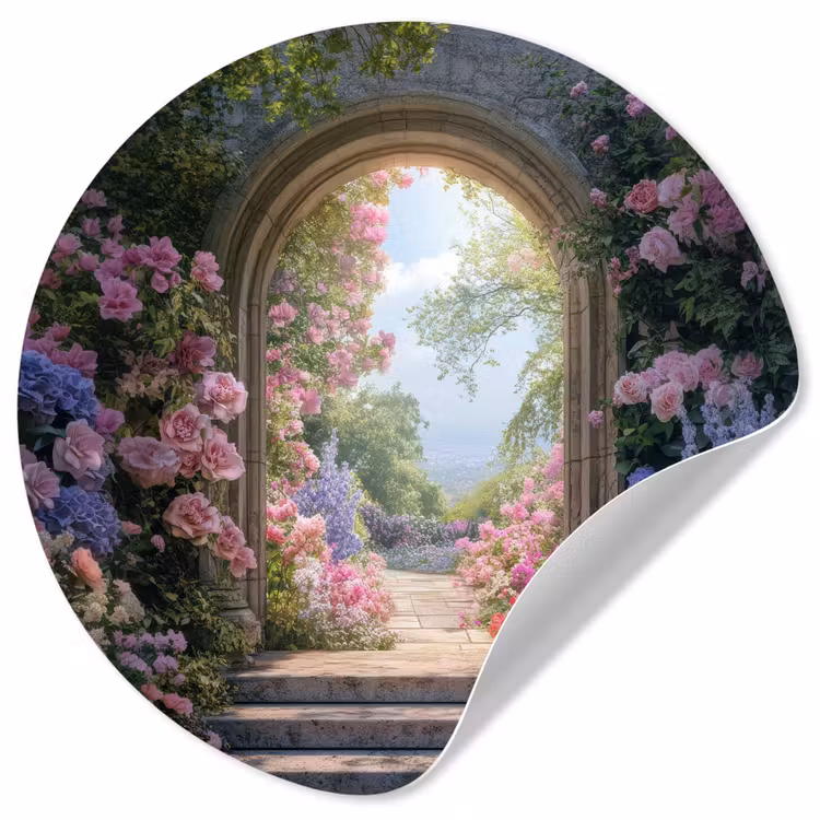 Doorkijk - Rozen - Vintage - Bloemen Wandcirkel behangsticker klein -3d