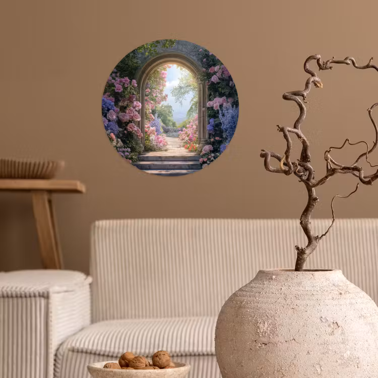 Doorkijk - Rozen - Vintage - Bloemen Wandcirkel behangsticker klein -sfeer1