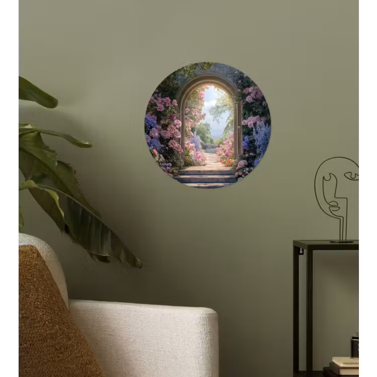 Doorkijk - Rozen - Vintage - Bloemen Wandcirkel behangsticker klein -sfeer2