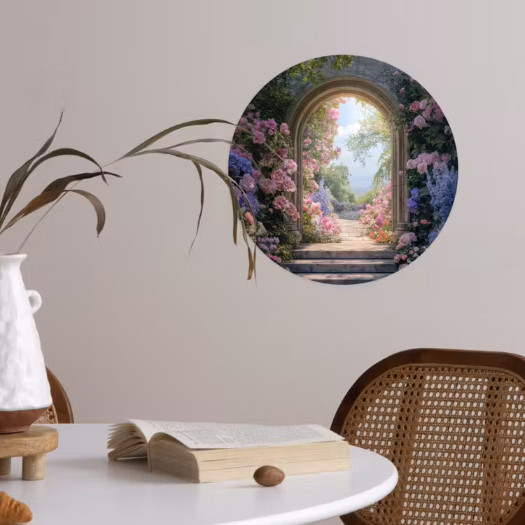Doorkijk - Rozen - Vintage - Bloemen Wandcirkel behangsticker klein -sfeer3