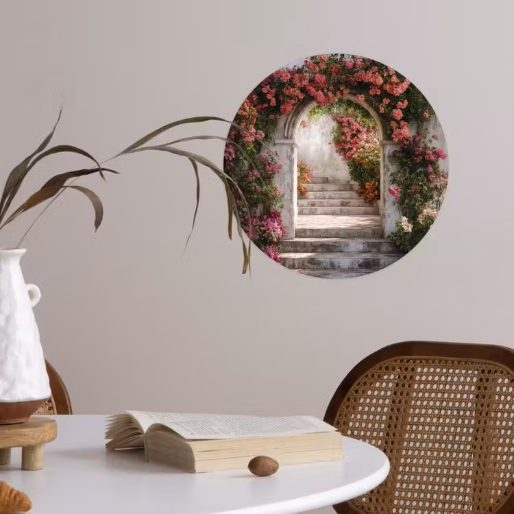Doorkijk - Rozen - Vintage - Poort Wandcirkel behangsticker klein -sfeer3