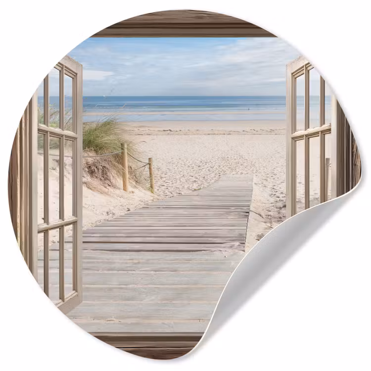 Doorkijk - Strand - Duinen - Pad - Landschap Wandcirkel behangsticker klein -3d