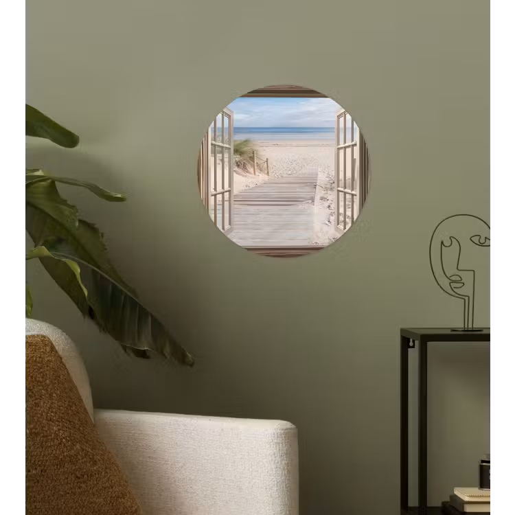 Doorkijk - Strand - Duinen - Pad - Landschap Wandcirkel behangsticker klein -sfeer2