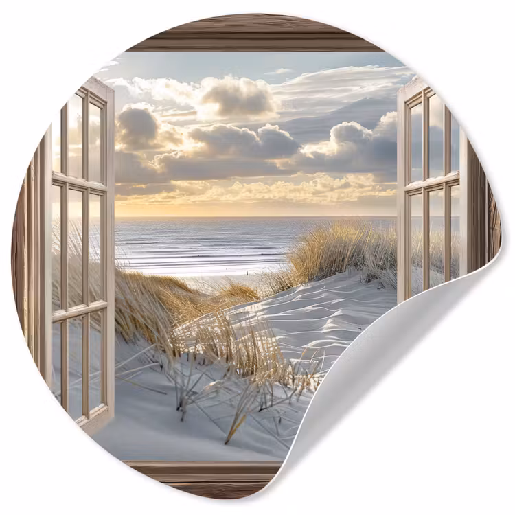 Doorkijk - Strand - Duinen - Zee - Natuur Wandcirkel behangsticker klein -3d
