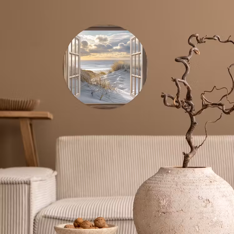 Doorkijk - Strand - Duinen - Zee - Natuur Wandcirkel behangsticker klein -sfeer1