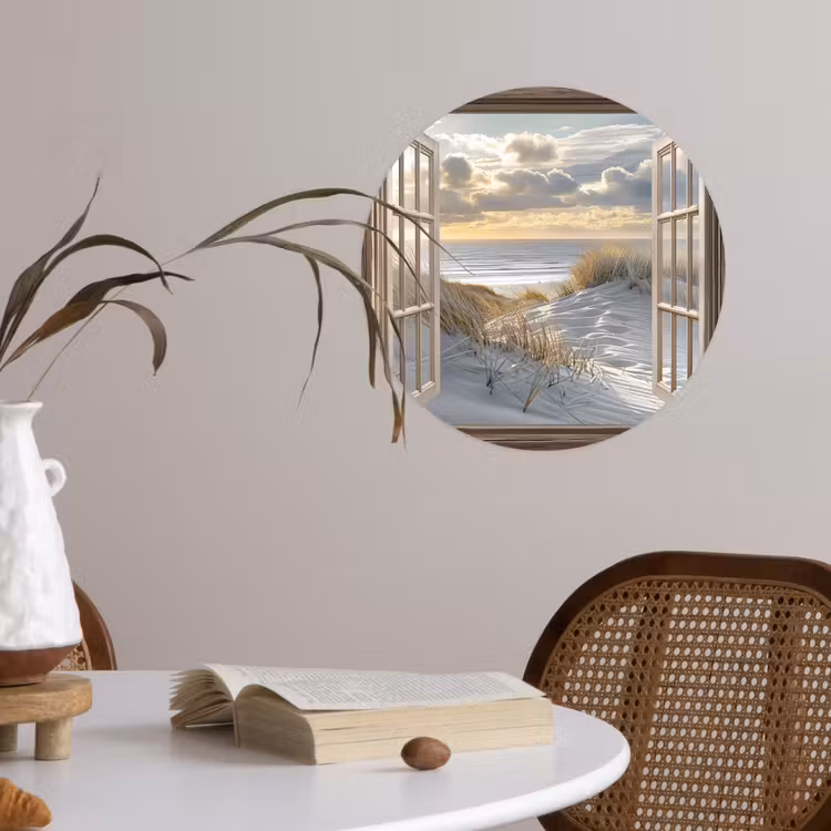 Doorkijk - Strand - Duinen - Zee - Natuur Wandcirkel behangsticker klein -sfeer3