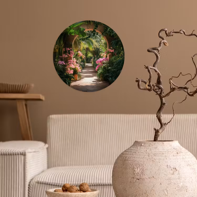 Doorkijk - Tropisch - Bloemen - Natuur Wandcirkel behangsticker klein -sfeer1