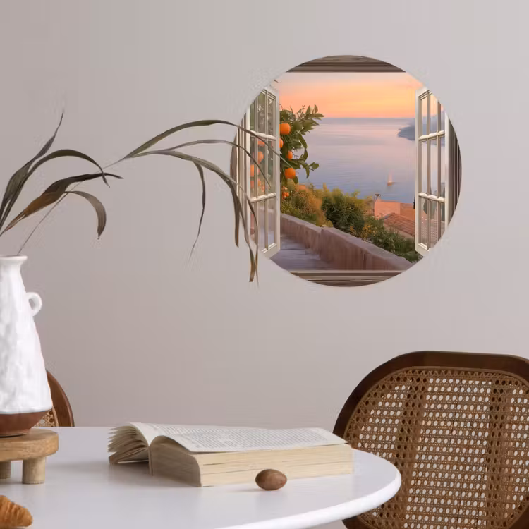 Doorkijk - Uitzicht - Meer - Landschap Wandcirkel behangsticker klein -sfeer3
