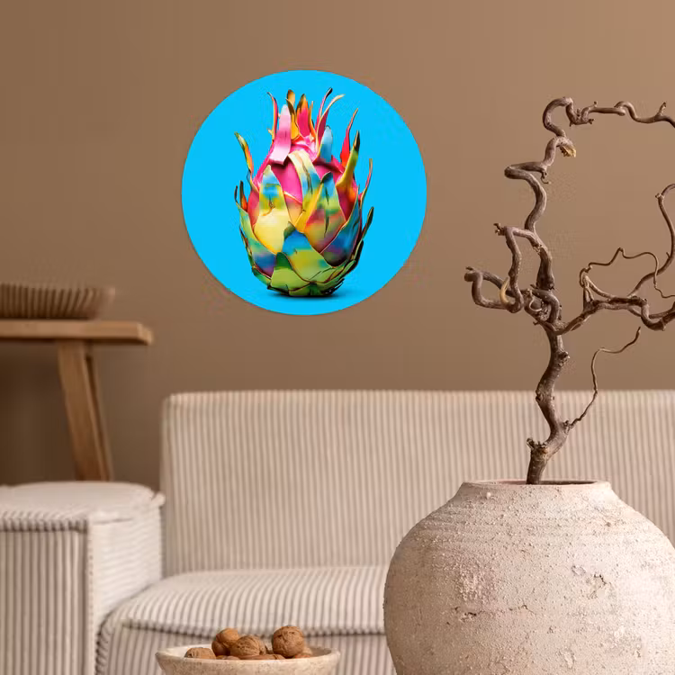 Drakenfruit - Blauw - Levendig Wandcirkel behangsticker klein -sfeer1
