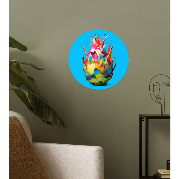 Drakenfruit - Blauw - Levendig Wandcirkel behangsticker klein -sfeer2