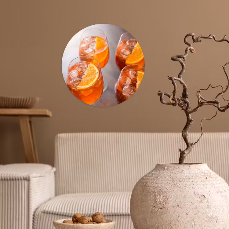 Drank - Sinaasappel - IJs - Zomer - Oranje Wandcirkel behangsticker klein -sfeer1