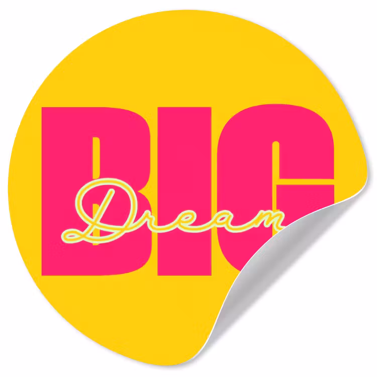 Dream big - Geel - Roze Wandcirkel behangsticker klein -3d