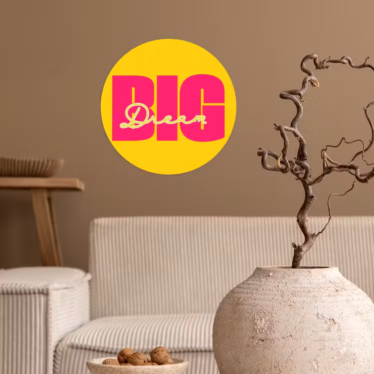 Dream big - Geel - Roze Wandcirkel behangsticker klein -sfeer1