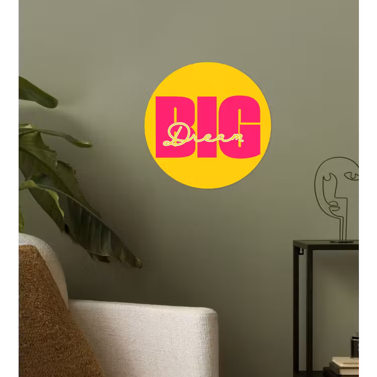 Dream big - Geel - Roze Wandcirkel behangsticker klein -sfeer2